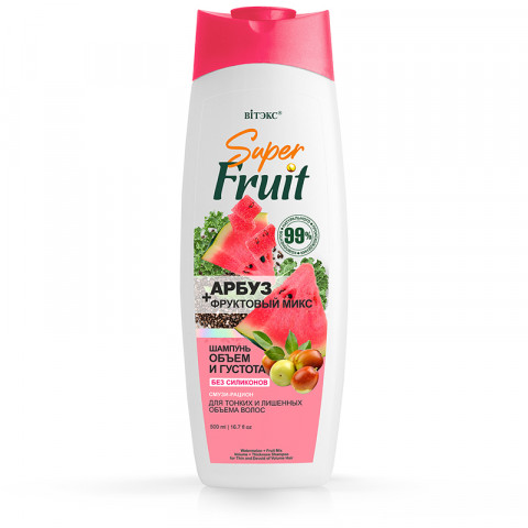 Шампунь Витекс SuperFruit 500мл арбуз+фруктовый микс объем и густота без силиконов
