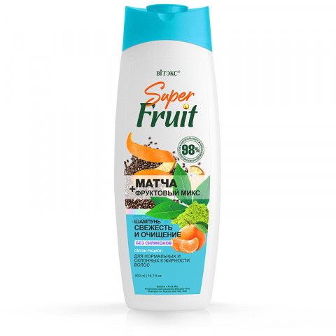 Шампунь Витекс SuperFruit 500мл матча+фруктовый микс свежесть и очищение для нормальных и склонных к жирности волос