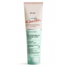 Гель-скраб-маска 3 в 1 с черным углем для лица Витэкс Clean Skin от прыщей и черных точек 100 мл Гель-скраб-маска 3 в 1 с черным углем для лица Витэкс Clean Skin от прыщей и черных точек 100 мл